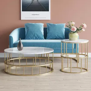 การออกแบบที่หรูหราโต๊ะกาแฟเหล็กกรอบเสร็จสิ้นทองกับหินอ่อนด้านบนสำหรับบ้านที่สวยงามโซฟาด้านข้างโต๊ะกาแฟร้อนขายเฟอร์นิเจอร์ - Product Image 3
