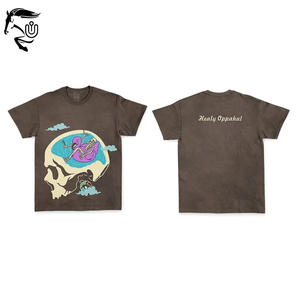 Camiseta de manga corta lavada con ácido informal de gran tamaño para hombre de moda cuello redondo personalizado con estampado Digital de lana - Product Image 4