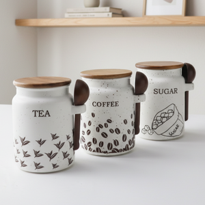 Premium Quality 3460989LA Nordic Design DURABLE PORCELAIN <b>CANISTER</b> WOOD LID &WOOD SPOON - Product Image 1
