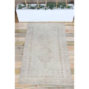 Alfombra Vintage de 3.3x5.7 pies, Alfombra Turca Decorativa, Alfombra Geométrica Beige Marrón - Product Image 1