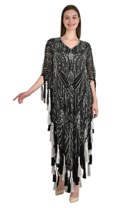 Ele V-Ne Vestido informal para mujer Diseñador de moda Lino Ropa de tamaño libre Bordado pesado Trabajo Estilo dulce para la cena - Product Image 2