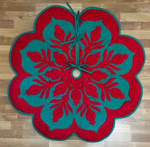 Hermosa falda de árbol de Navidad con estampado Floral, edredones de algodón Hawaiano de 42 ", aspecto indio acolchado a mano, producto de diseñador de alta calidad - Product Image 6