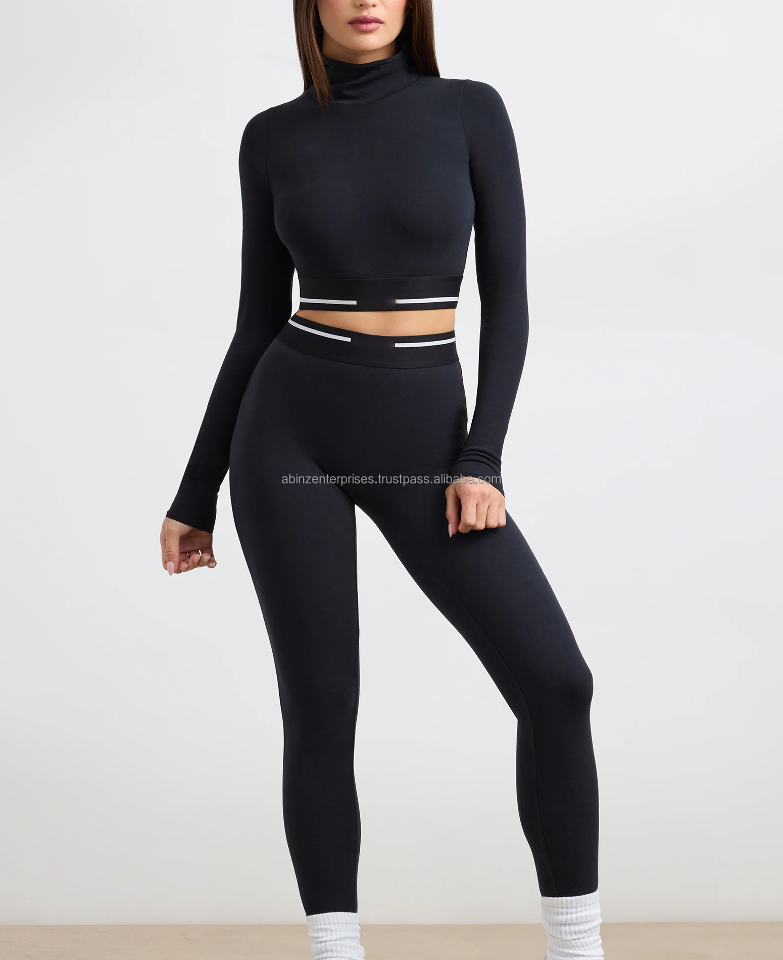 Women's Lightweight Breathable Four-Way Stretch Anti-Bacterial Turtleneck Backless Yoga Fitness Crop Top Full Sleeve Skinny Fit