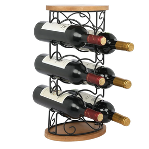 Peut contenir 6 bouteilles de vin de comptoir en bois avec support d'affichage de conception de défilement en métal noir porte-bouteille de vin de dernière arrivée - Product Image 1