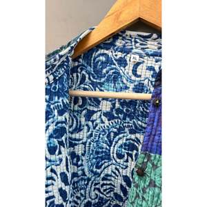 Veste matelassée patchwork à col mandarin, manches longues, boutonnée, en coton, pour femme, automne, motif bleu-vert, longueur standard - Product Image 3