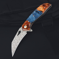 Couteau pliant OEM Damas avec manche en bois stabilisé, 58-60HRC, verrouillage Liner Lock, couteau de poche pour la chasse, le camping, EDC, cadeau