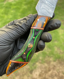 Couteau à filet en acier damas gravé sur mesure lame à haute teneur en carbone pour la pêche avec cuir couteau de camping forgé à la main - Product Image 5