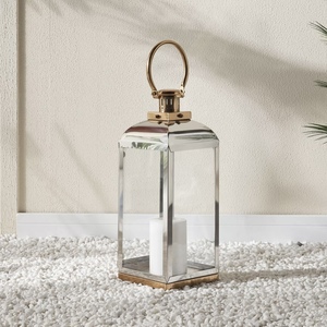 Lanterne porte-bougie en métal bicolore or et argent, dernière collection 2026, décorations de luxe pour le Ramadan, Noël et la maison - Product Image 1