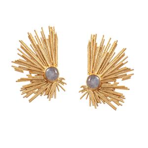 Boucles d'oreilles clous abstraites en argent sterling 925 plaqué or avec pierre de lune arc-en-ciel, mignonnes, sans nickel, sans plomb, pour mariages et fêtes - Product Image 1