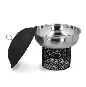 Exquisite silver stainless steel <b>buffet</b> with black coated laser cutting stand & lid bringing charm to your dining <b>table</b> - Product Image 4