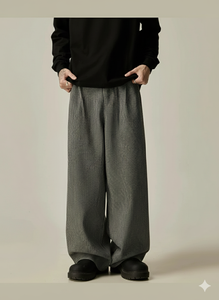 Pantalons de survêtement décontractés à rayures plissées surdimensionnés de style streetwear |   Pantalon cargo ample noir kaki beige - Product Image 1