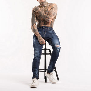 กางเกงยีนส์ขาดเอวสูงทรงตรงเข้ารูปแบบลำลองสำหรับผู้ชายกางเกงยีนส์แบบถักสีเข้มอ่อนขนาดกลาง - Product Image 3