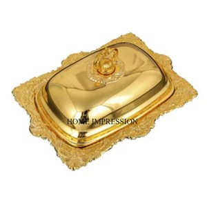 Plato de mantequilla hecho con metal de primera calidad con acabado antiguo de cobre, centro de mesa y decoración, suministros de vajilla de La India - Product Image 2