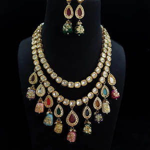 Ensemble Kundan plaqué or pour femmes Bollywood Style ethnique mariage fiançailles collier chaînes bijoux en laiton Zircon pierre numéro forme - Product Image 1