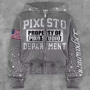 Sudadera con Capucha Personalizada con Pedrería, Diseño de Calavera, Cierre de Cremallera, Sudadera con Pedrería Personalizada para Hombre, Precio de Fábrica al por Mayor - Product Image 4