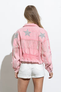 Veste en jean déchirée pour femme, veste en jean courte avec ourlet effiloché et déchiré, lavage clair, vêtement d'extérieur surdimensionné, style streetwear - Product Image 4