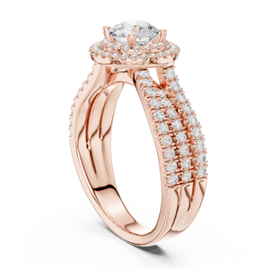 Anillo de Compromiso de Alta Calidad con Halo de Diamantes Redondos y Banda con Micropavé para Aniversario de Bodas o Regalo - Product Image 1