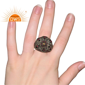 Ensemble rubis et pavé Bague en diamant Grossiste de bijoux Designer en argent sterling plaqué rhodium Bague antique Fournisseur de bijoux - Product Image 5