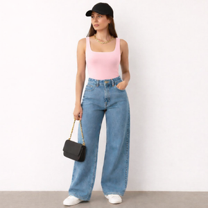 OEM Wholesale Women's Square Neck Solid Color Spandex Cotton Blend stylist Tank <b>Tops</b> 200g Eco-Friendly Anti-Pilling Breathable - Product Image 5