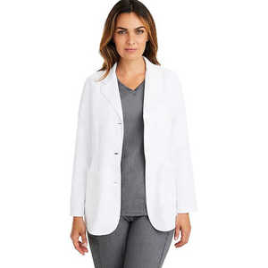 Blouses de laboratoire unisexes en tissu tissé à manches longues, multi-poches, respirantes, confortables et extensibles pour usage hospitalier (vente en gros) - Product Image 1