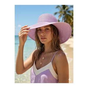 Chapeau Luminos Butik en paille à large bord, motif tricoté lilas, tendance et fonctionnel, avec protection solaire HSR2005 - Product Image 5