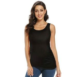 Débardeurs de maternité tous les trimestres chemises sans manches tissées flatteuses broderie respirante latérale froncée extensible douce - Product Image 6