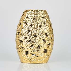 Modern Gold Accent Artistic Metal <b>Vase</b> Trendy Flower Design Decorative Brass Casted <b>Unique</b> Contemporary Piece - Product Image 6