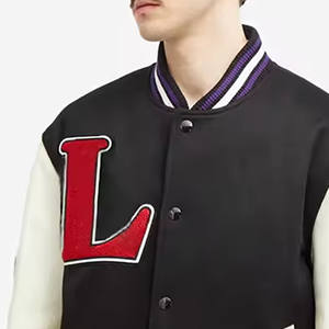 Chaqueta universitaria de calle más vendida, Mangas de cuero, chaquetas de béisbol de invierno, tela de lana ligera, Letterman teñido liso - Product Image 4