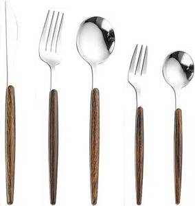 Juego de cubiertos de diseño de acero inoxidable con mango de madera, cubiertos de lujo, vajilla de comedor elegante para el hogar, cocina, uso en banquetes - Product Image 4