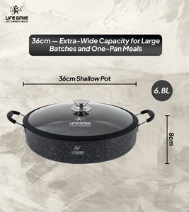 Casserole peu profonde en granit de qualité supérieure avec couvercle en verre et bord en silicone - Product Image 2
