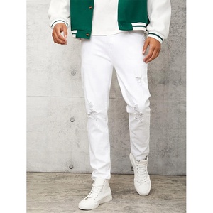 Pantalon en <span class=keywords><strong>jean</strong></span> cowboy personnalisé <span class=keywords><strong>Jean</strong></span> skinny extensible pour homme <span class=keywords><strong>Jean</strong></span> blanc déchiré coupe ajustée pour homme - Product Image 1