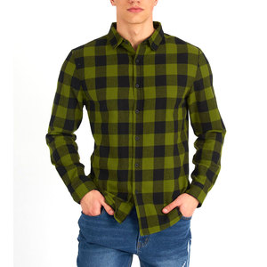 Chemise à carreaux en coton biologique surdimensionnée pour homme, design de logo personnalisé, écologique, durable, flanelle extensible, respirante, bouton en corne - Product Image 1