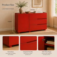 Buffet de salon moderne en chêne massif rouge, écologique, avec tiroirs de rangement et design minimaliste
