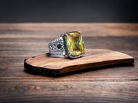 Bague en citrine pour homme, argent sterling 925, coupe baguette, citrine naturelle certifiée IGI, design classique, cadeau de fiançailles, de mariage ou de fête