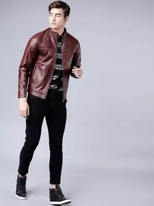 Chaqueta de camionero de cuero para hombre con cierre a presión y ajuste cómodo para uso informal y diario - Product Image 5