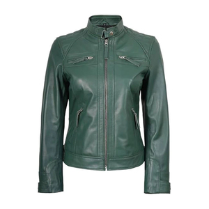 Custom Women <b>Cafe</b> <b>Racer</b> Genuine <b>Leather</b> <b>Jacket</b> Slim Fit Motorbike <b>Jacket</b> Zipper Pockets Private Label OEM Streetwear Waterproof - Product Image 3