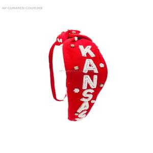 Customizable Team Name Embellished Female New Hairband Accessories Solid Color Knotted Handcrafted Embroidered Customized Hair - Product Image 6