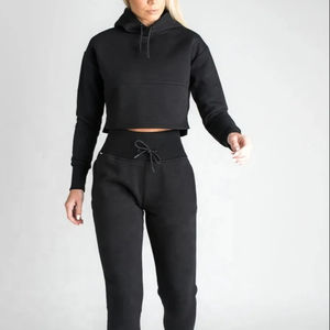 2020ล่าสุดแฟชั่นผู้หญิงผ้าฝ้ายขนแกะชุด/โลโก้ที่กำหนดเอง Crop Top Hoodies Tracksuit สำหรับผู้หญิง - Product Image 1