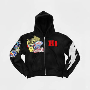 Sweat à capuche surdimensionné pour homme en coton lourd délavé à l'acide, avec logo brodé délavé, fermeture éclair vintage - Product Image 5