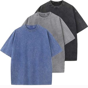 Camisetas de Hip Hop Vintage 220g Drop Shoulder High Street Camiseta lavada con ácido para hombres Venta al por mayor Camisetas de peso pesado personalizadas - Product Image 1