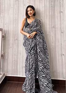 À la mode classique lourd Georgette écrasé noir Saree indien dernière impression numérique tunique conception vêtements de fête pour femmes soie exclusive - Product Image 2