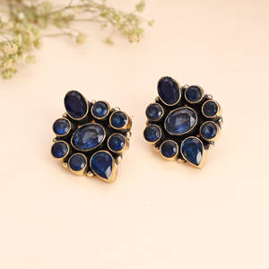 Oxidized Brass <b>Stud</b> <b>Earrings</b> Handmade Statement Jewelry Designer Gemstone <b>Earrings</b> for Women - Product Image 1