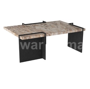 Mesa auxiliar central de acero inoxidable con mesa superior de madera Diseño cuadrado moderno para sala de estar - Product Image 4