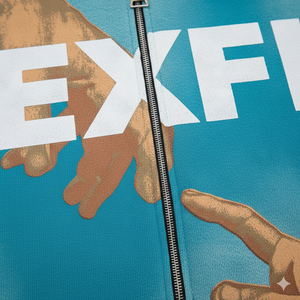 Sudadera con Capucha Azul Rey Nueva de 2026 con Cierre Completo y Estampado en el Pecho y las Mangas |   Sudadera con Capucha Estilo Urbano, Lavada y Desgastada por el Sol - Product Image 4