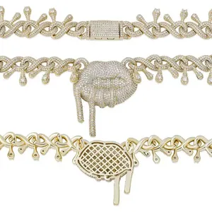 Collar de Moda Hip Hop con Baño de Oro, Diseño de Labios Grandes con Zirconia Cúbica, Cadena Cubana de 22mm, Estilo Vanguardista - Product Image 4