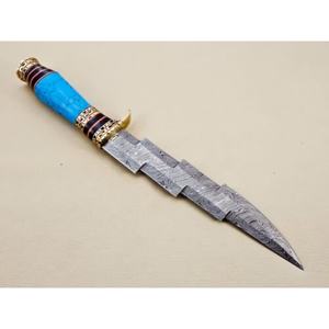 Mango de palisandro de alta calidad hecho a mano Damasco hoja fija cuchillo de caza cuchillo de bolsillo con Funda de cuero - Product Image 3