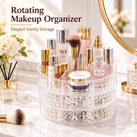 Organizer Penyimpanan Makeup Putar Transparan Grosir untuk Meja dan Meja Rias, Rak Display Botol Kosmetik untuk Aksesoris Kecantikan
