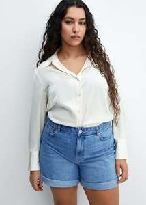 Pantalones cortos de mezclilla Punk de cintura alta Estilo recto formal transpirable con lavado de color claro de cintura baja para el verano - Product Image 4