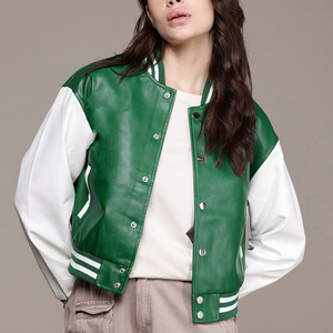 Blouson de moto en toile personnalisé de haute qualité avec manches en toile, veste courte de motard en tricot, blouson universitaire en coton pour femme - Product Image 1