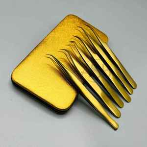 Pinzas de extensión de injerto de pestañas de acero inoxidable chapado en oro de alta calidad, pinzas de pestañas con logotipo personalizado, fibra puntiaguda probada a mano - Product Image 4